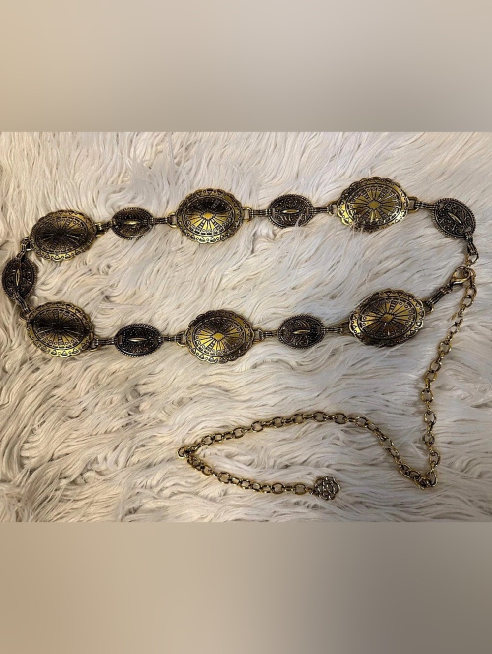 Boho Western Gold Tone Concho Chain Belt Adjustable 28-46”